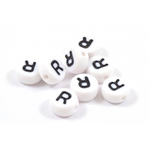 Acrylic flat round bead letter R
